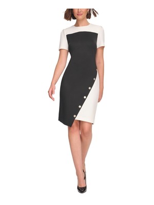 TOMMY HILFIGER Womens Black Unlined Asymmetric Hem Button Dress Petites 6P