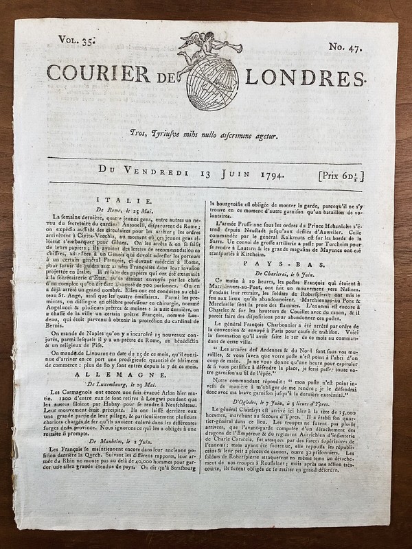 Assassinat Robespierre 1794 SiÃ¨Ge Bastia London Gazette SiÃ¨Ge YprÃ¨S Angelucci