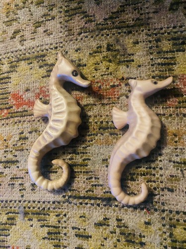 Vintage Antique Seahorse Pair Wall Hangings Bisque/Ceramic