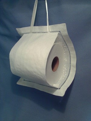 Embroidered White TP Storage Toilet Paper Spare Roll Holder ~ Vintage Style