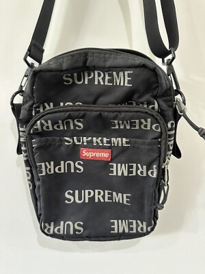 RARE SUPREME VINTAGE FW16 BLACK 3M REFLECTIVE CORDURA AL OVER PRINT SHOULDER BAG