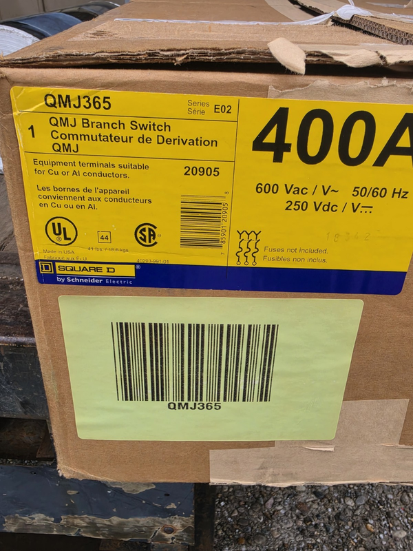 SQUARE D QMJ365 400A 3P 600V FUSIBLE PANELBOARD SWITCH
