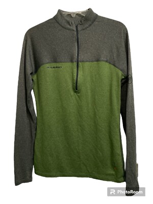 Mammut Base Layer Men's Small Polartec Green Gray Half-Zip Pullover Outdoor Ski