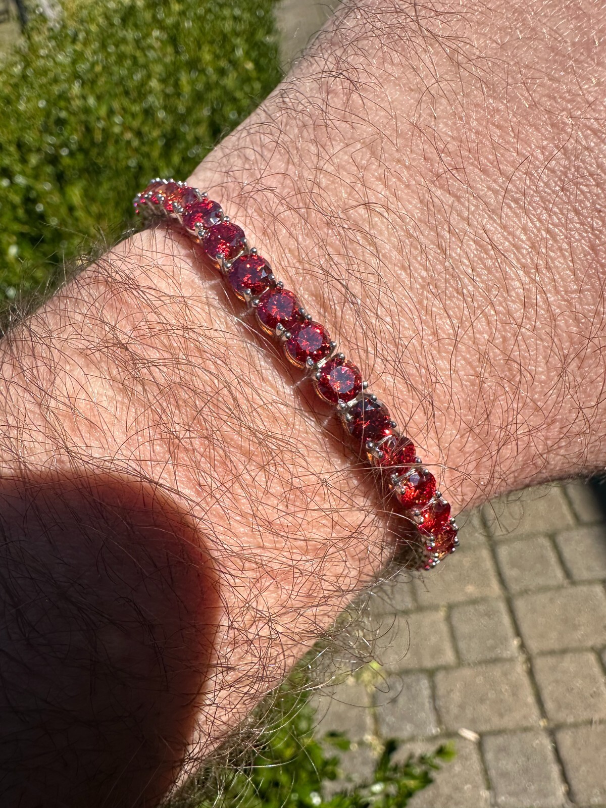 Pre-owned Silver Real Iced Ruby Red Moissanite 5mm Tennis Bracelet 925  Pass Diamond Test