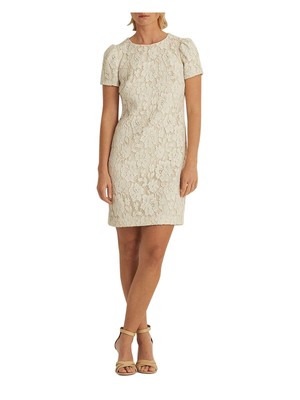 

LAUREN RALPH LAUREN Женское платье-футляр цвета слоновой кости на подкладке с короткими рукавами, Цвет слоновой кости