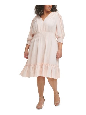 

Женское розовое платье с пышными рукавами 3/4 и расклешенным платьем CALVIN KLEIN Plus, Розовый