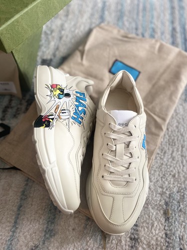Pre-owned Gucci X Disney Rhyton Donald Duck Leather Sneaker Womens Eu 38.5, Us 8.5 $975 In White