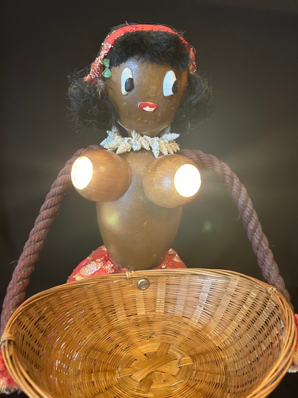 Vtg Tiki Bar Hula Girl Hawaiian Lamp Fruit Bowl Basket Light