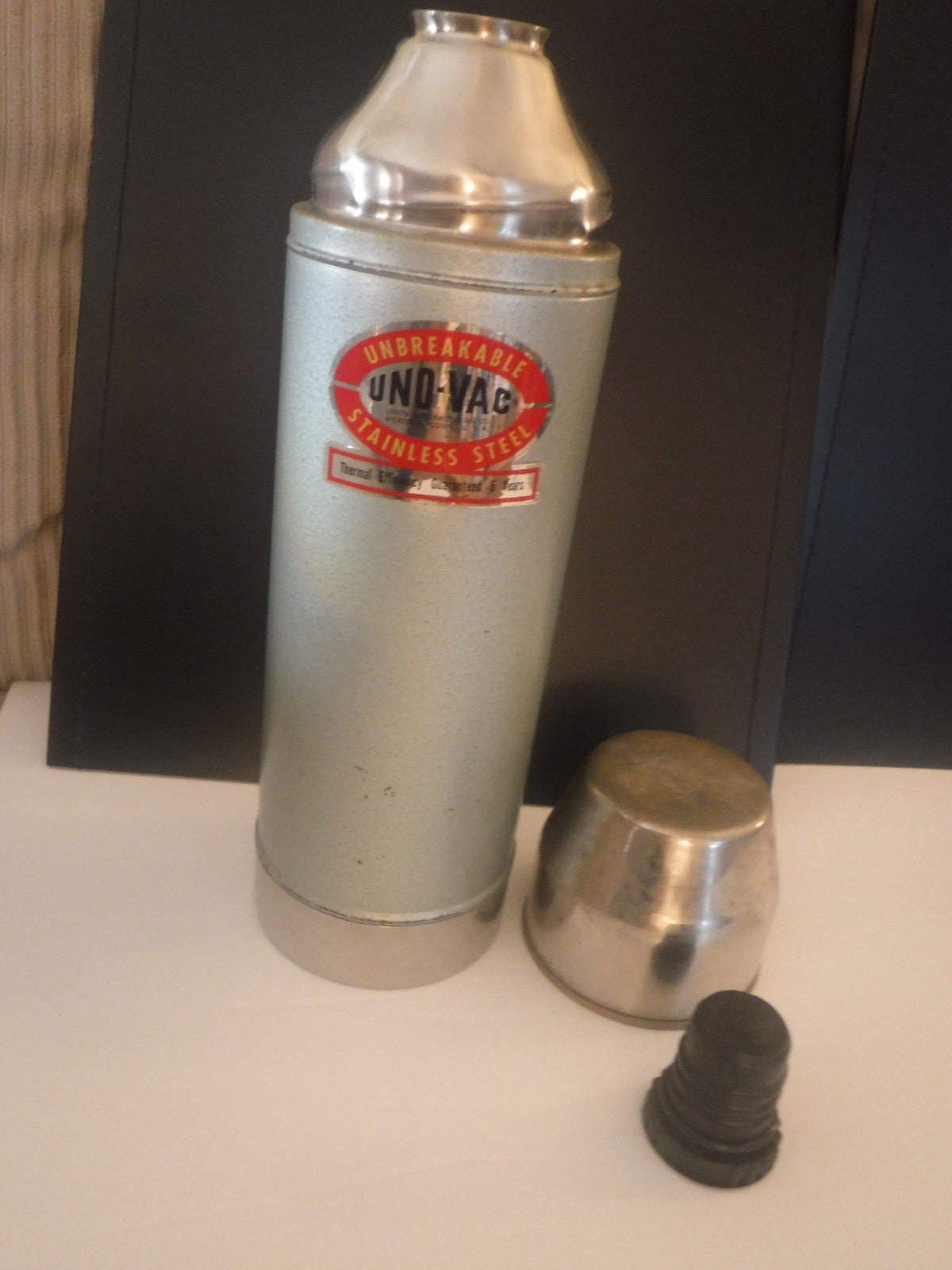 Vintage UNO-VAC Thermos Stainless Steel Unbreakable 1 Quart Retro Industrial