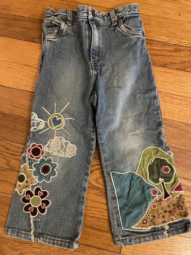 The Children's Place Toddler Girl Flare Jeans 36 Mo.  3T  Embellished W Patches