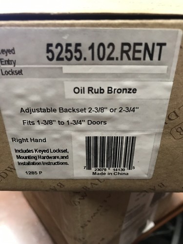 Baldwin 5255.102.RENT Oil Rub Bronze Right Hand Keyed Entry Lockset