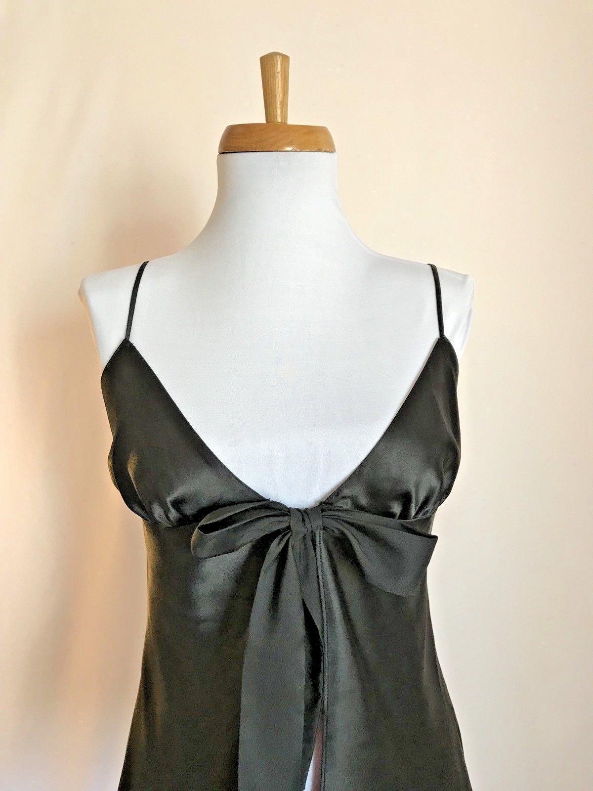 Victoria's Secret Bow S Black Babydoll Tie Front Open Chemise Nighty Lingerie