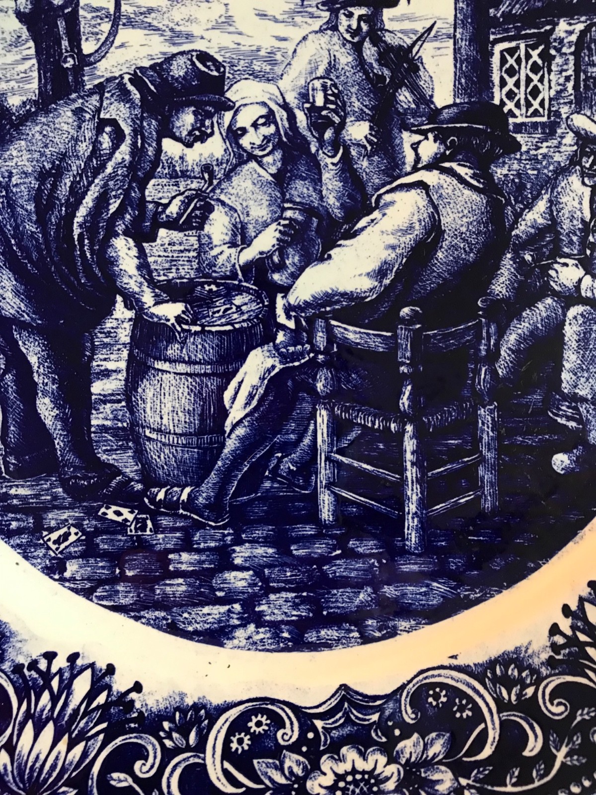 Antique Blue Delft Boch Frère La Louviere Belgium Charger Plate****Villagers****