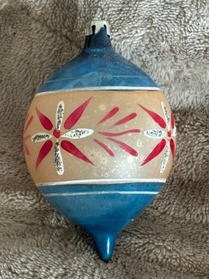 VNTG Unsilvered Glass Polish Teardrop Ornament Blue MICA Hand Painted FREE SHIP