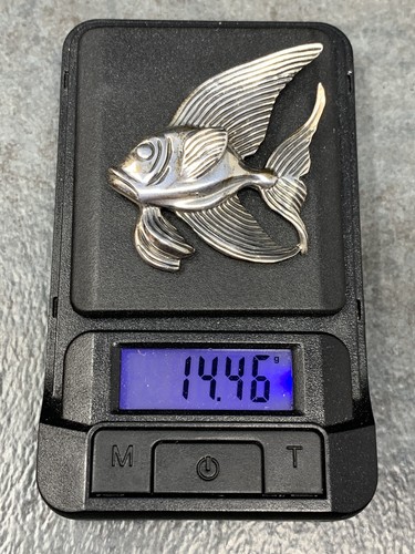 Vintage Large Sterling Silver Koi Fish Brooch Pin 1.75”