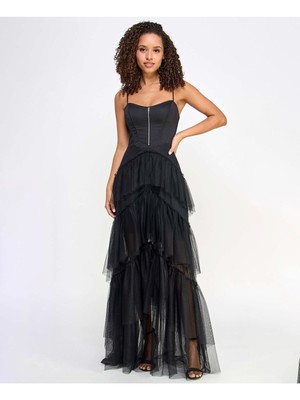 CITY STUDIO Womens Black Lined Zipper Accent Ruffles Formal Dress Juniors 15\16