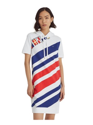 

LAUREN RALPH LAUREN Женское белое короткое платье-толстовка с короткими рукавами и рисунком S\P, Белый