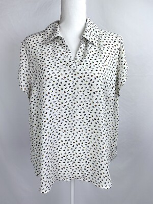Cabi Women Large White Pebble Short Sleeve Blouse 6308