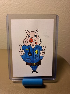 aceo original artcard Acrylic Ink ''Officer Pig'' (OOAK) sketch card 1/1 signed