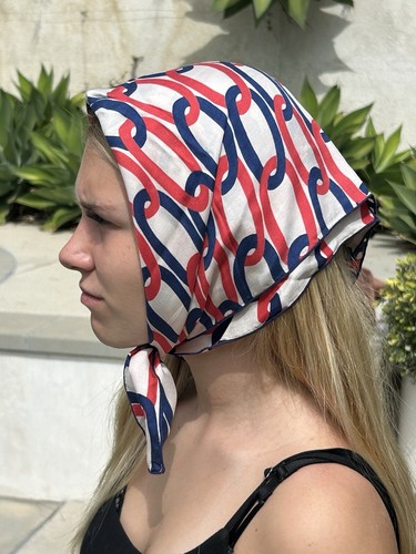 Vintage Silk Scarf Silk Chain Link Pattern Red White Blue 20