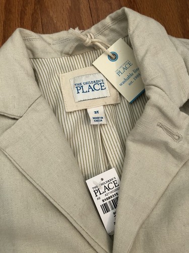 NWT The Childrens Place Washable Linen Blazer Jacket Sport Coat Toddler Boys 3T
