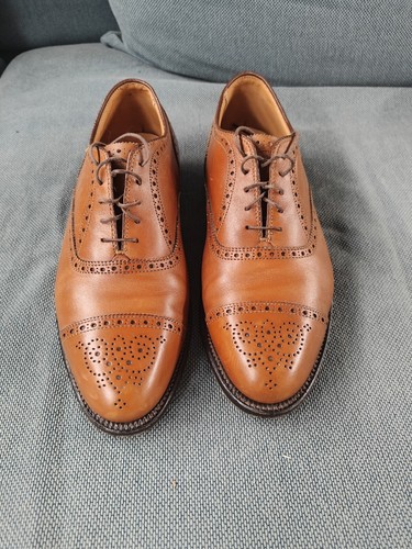 Alden 911 Medallion Tip Balmoral Shoes Tan Calfskin Mens 12