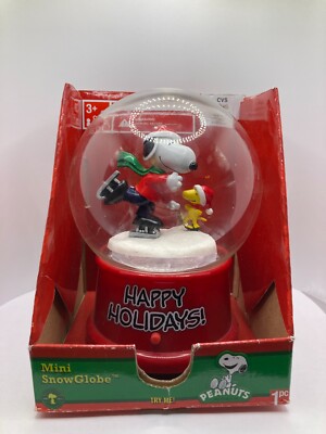 2011 Peanuts Mini Snow Globe Snoopy & Woodstock By Gemmy Works! NIB