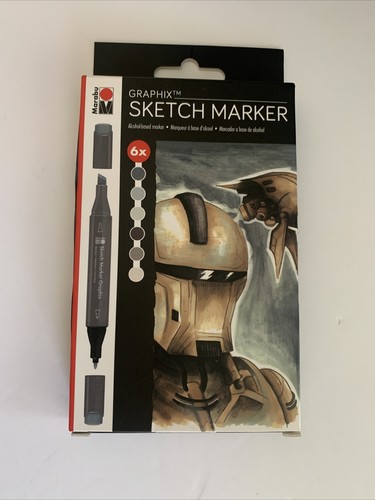 Marabu Graphix Sketch Marker Set Alpha Robot 6 pack Fine/broad NEW Germany