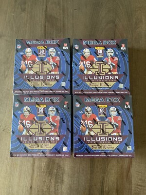 4 BOXES -2023 Panini Illusions Football Mega Box Trading Cards - Factory Sealed
