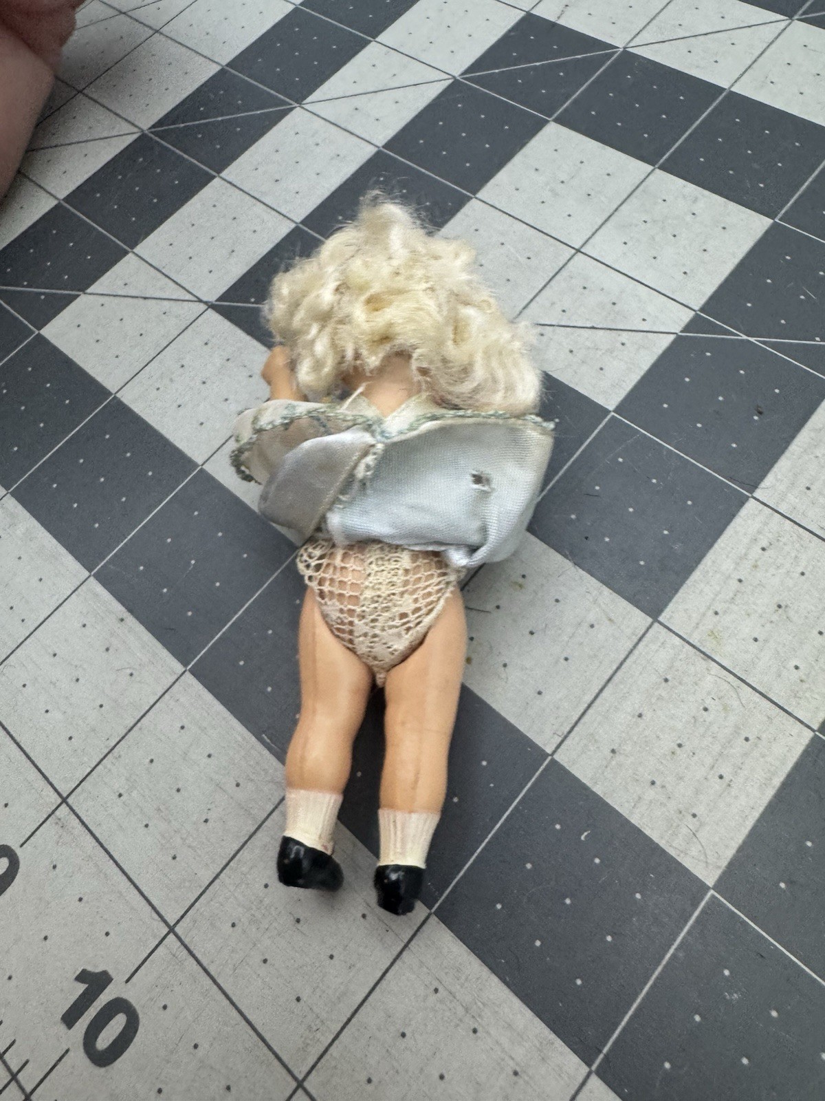 Vintage German Jointed Plastic Miniature Girl Doll 4 Inch