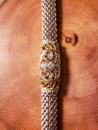 14K White Gold & Yellow Gold WOVEN FLEX Bangle DIAMOND 7.25