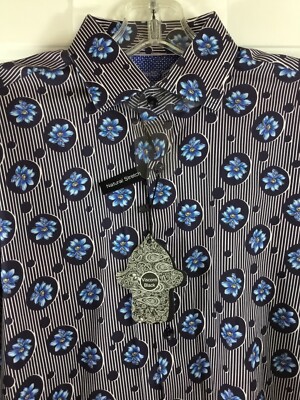 Visconti Black Shirt Mens S Multicolor Floral Stripe Natural Stretch Button $135