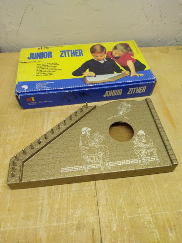 Vintage 1950’s Harbert Junior Zither Lap Harp Made In Italy W/ Box & Song Pages