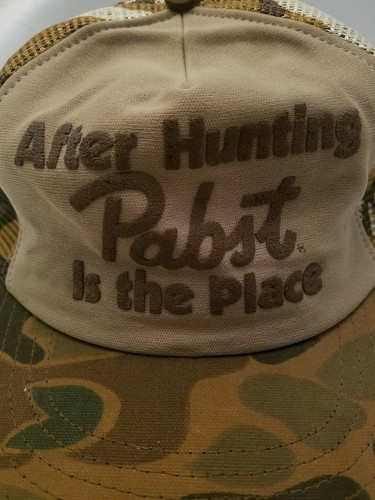 Vintage After Hunting Pabst Is The Place Camo Trucker Snapback Mesh Hat/Cap