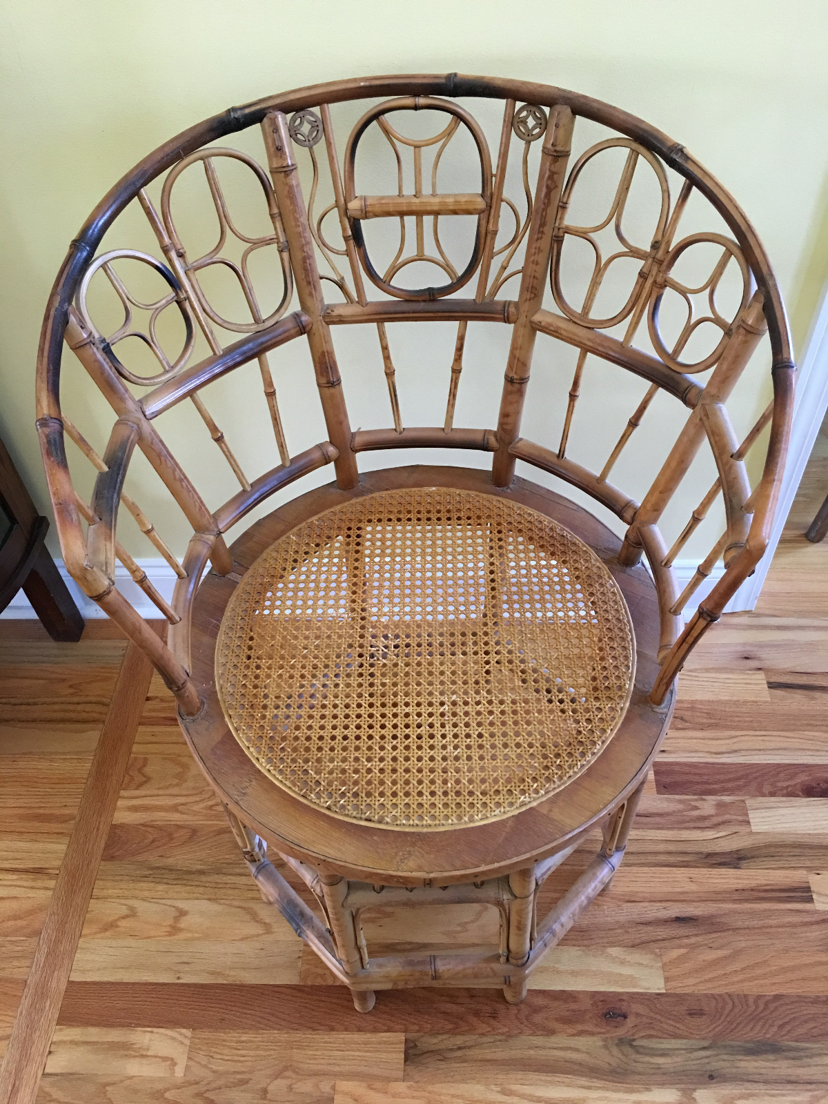 Vintage Designer Brown Bamboo Cane Medium-Back Chair, VGUC