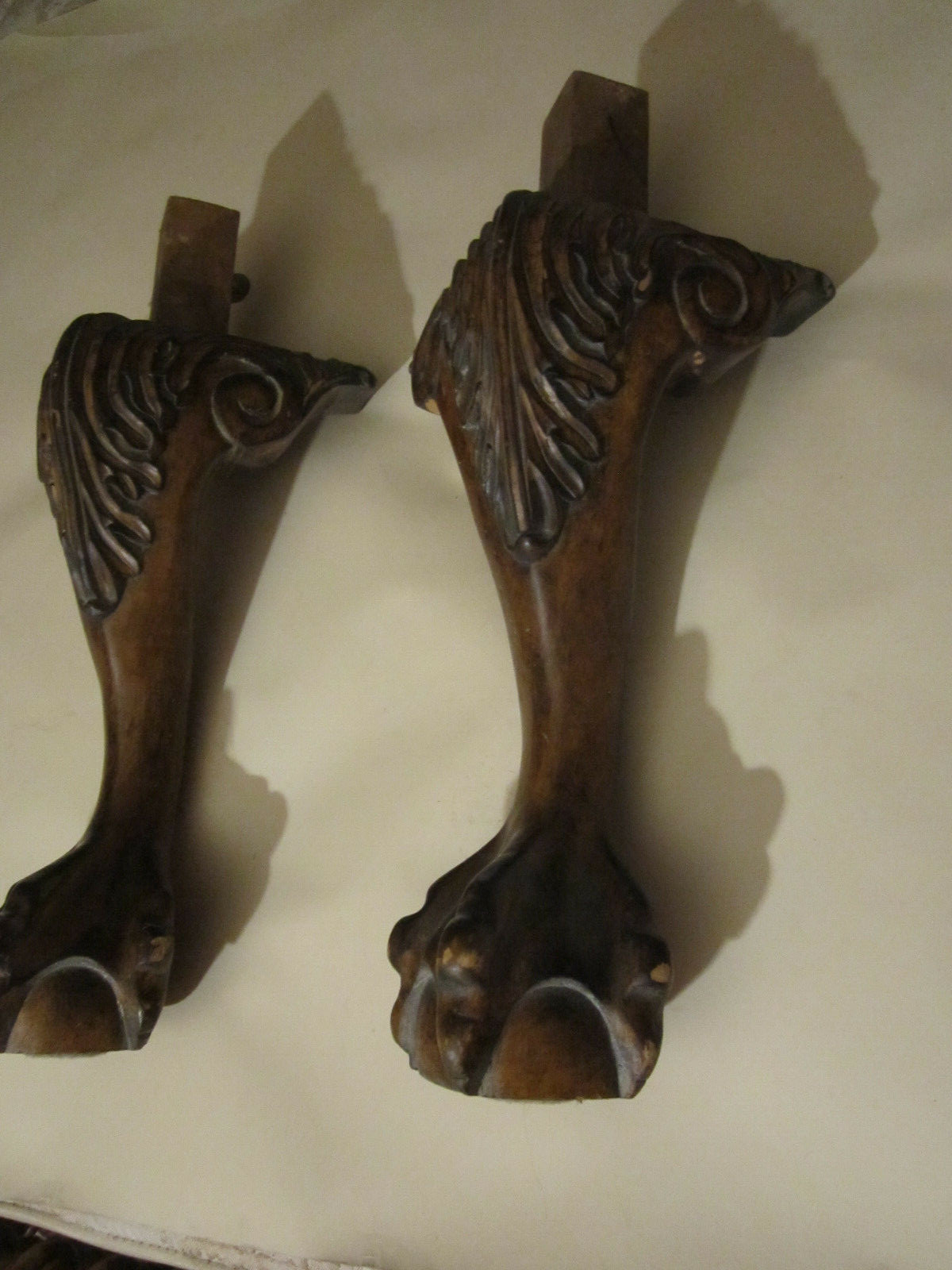 pair vintage carved claw foot for tables curios sofas sideboards servers legs  B