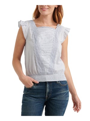 Женский серый топ с квадратным вырезом и развевающимися рукавами от LUCKY BRAND M