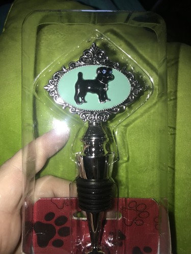 Puppy Jeweled Bottle Stopper! NIB! Black Puppy Rhinestone Eyes! Very Sturdy!