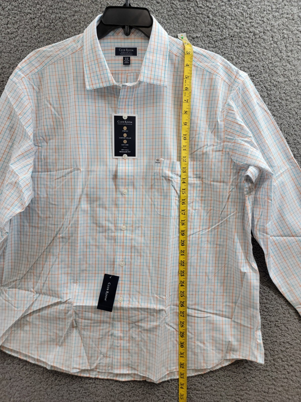 Club Room Regular Fit Performance Dress Shirt Men's 18.5 34-35 Orange/Aqua L/S - Picture 7 of 18