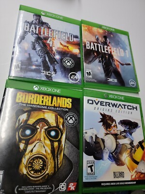 Lot of 4 XBOX ONE Games W/Cases: BORDERLANDS THC, OVERWATCH, BATTLEFIELD 1 & 4