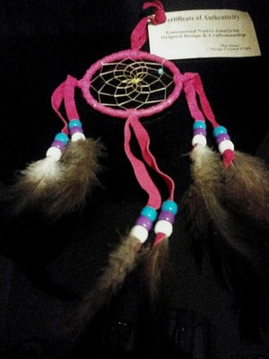 Authentic Native American Navajo Buckskin Dream Catcher 3 '' Mae Stone Hot Pink 2