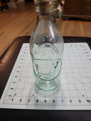 Vintage Absolutely Pure Milk Bottle Blue Green Tint  Embossed Made in Italy