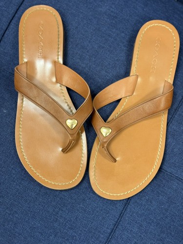 Coach Shelly Brown Flip Flops Leather Thong Flats Sandals