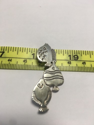 3 Fish Swimming Pin Broach Sterling Silver 925 Mexico