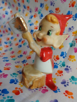 Vintage Pixie Elf Chopping Wood Made in Japan Retro Cute Porcelain Imp