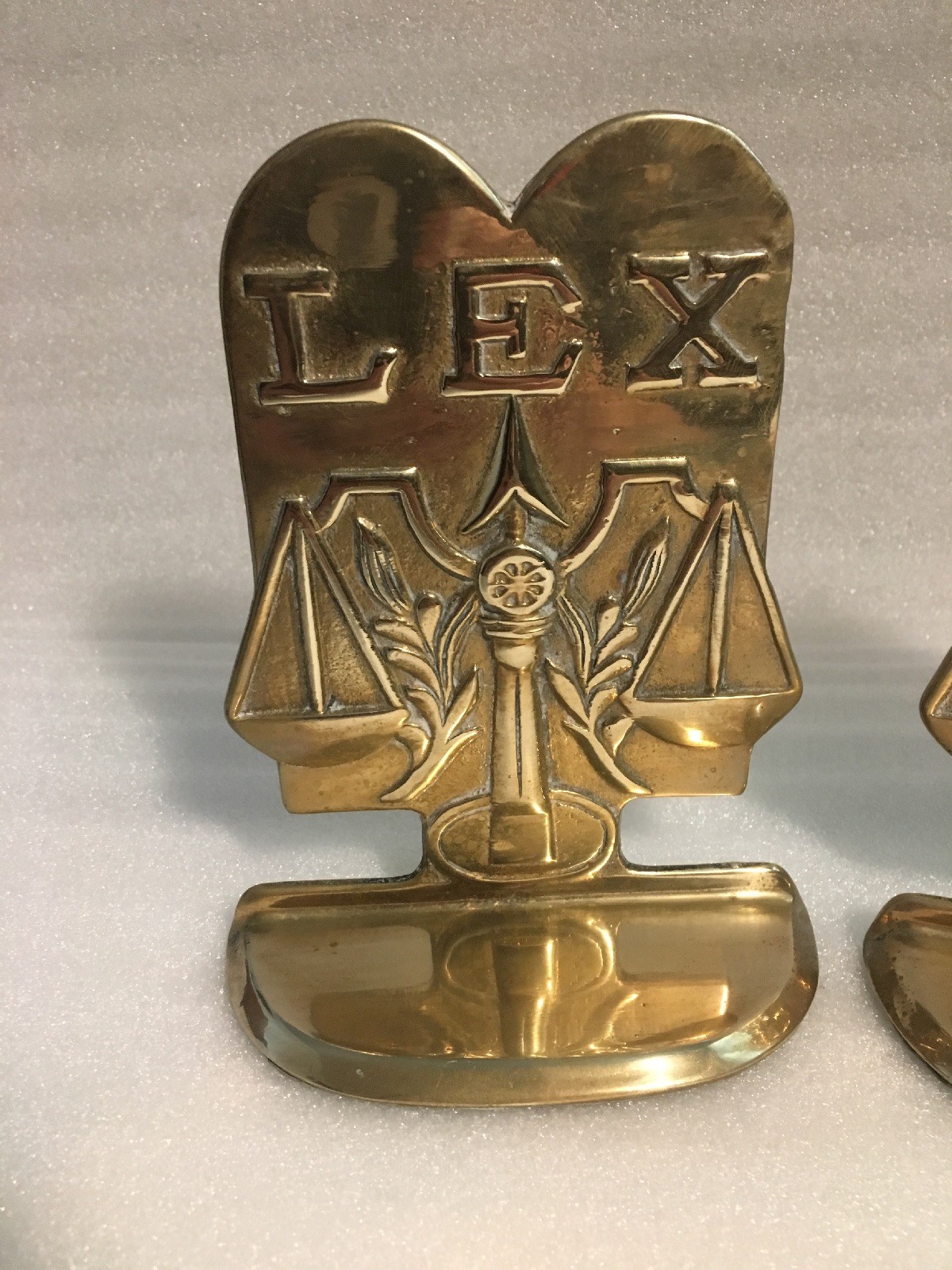 Vintage Solid Brass Bookends Book Ends LEX Law Legal Lawyer Scale of Justice