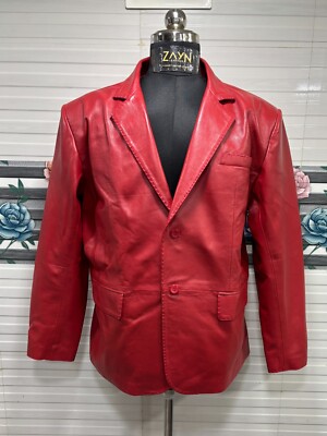 Men's Red Leather Blazer Two Button Wedding Coat 100% Real Leather Handmade Suit