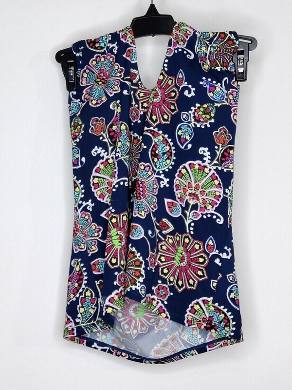 NWT Liz Claiborne Swim Tankini Blue/Colorful Floral Pattern V Neck Stretch Fit