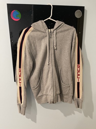 GUCCI Logo Stripe Sweatshirt Track Zip Jacket Hoodie Grey GUCCI Logo Stripe Sweatshirt Track Zip Jacket Hoodie Grey
