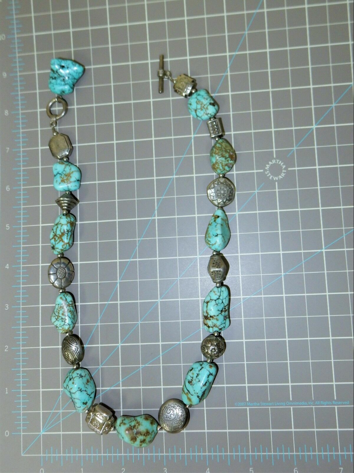 VINTAGE TURQUOISE/ PEWTER/ SILVER TONE NECKLACE 19